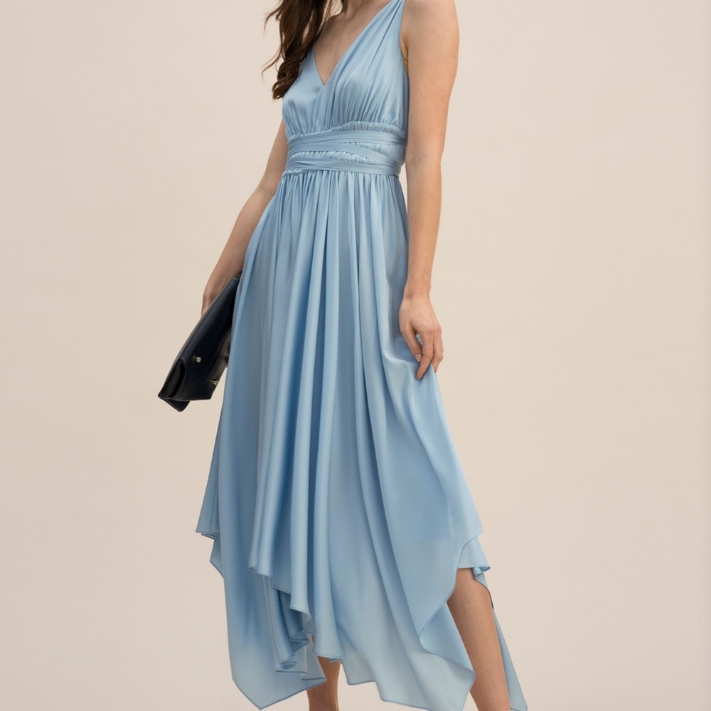 Blue Asymmetrical Ruched Sundress for Weddings
